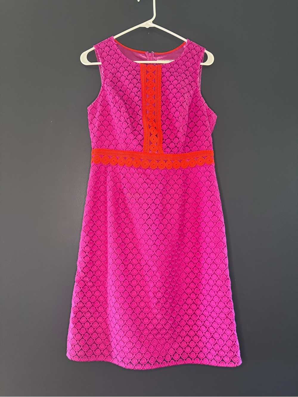 Boden Pink Orange Trim Sheath knee length Dress Size 8, see photos